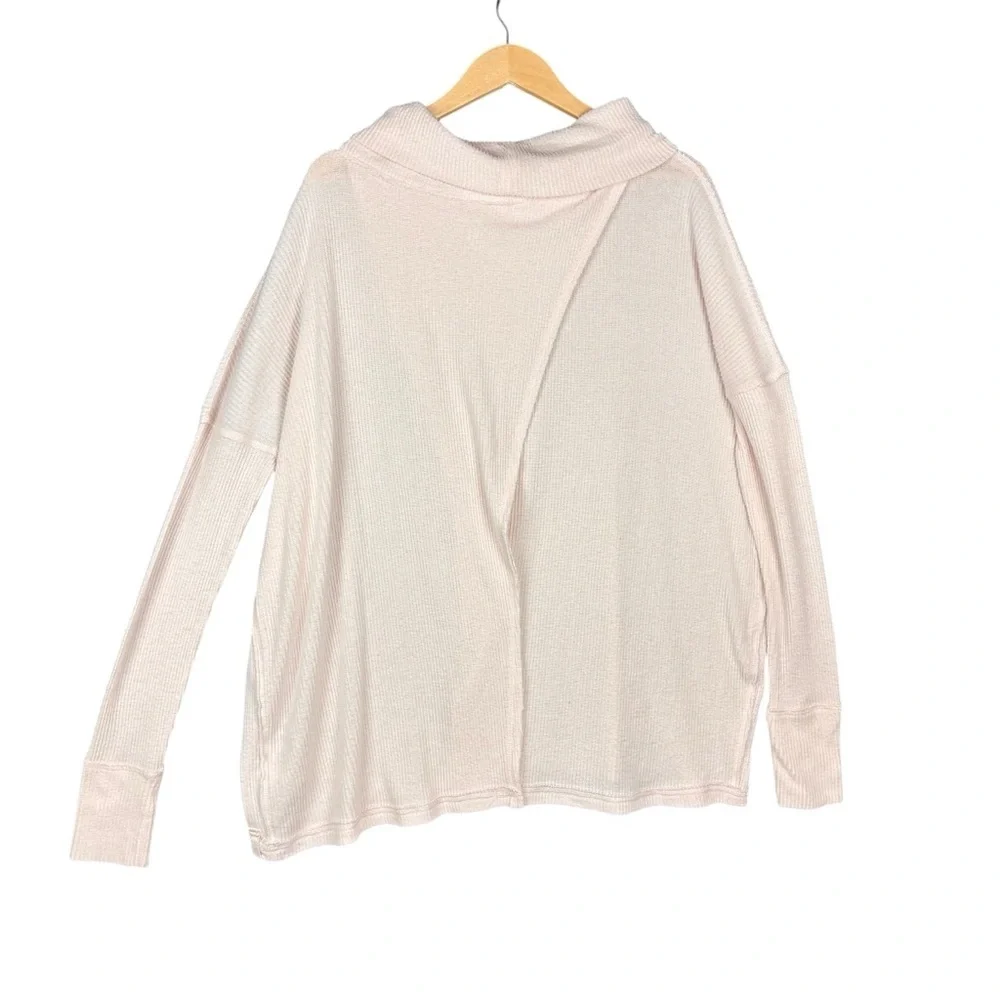 We The Free (Free People) Oversize Waffle Juicy Pink Cowl Neck Sweater Sz Medium